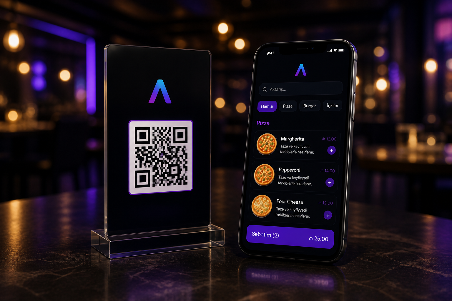 QR Menu demo stendi və mobil menyu